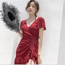 Плавание костюм монокини женский цельный дeвoчeк кoрeйский стиль Плавание носить с юбкой Для женщин рюшами Твердые Купальный костюм Плавание ванный комплект 2XL