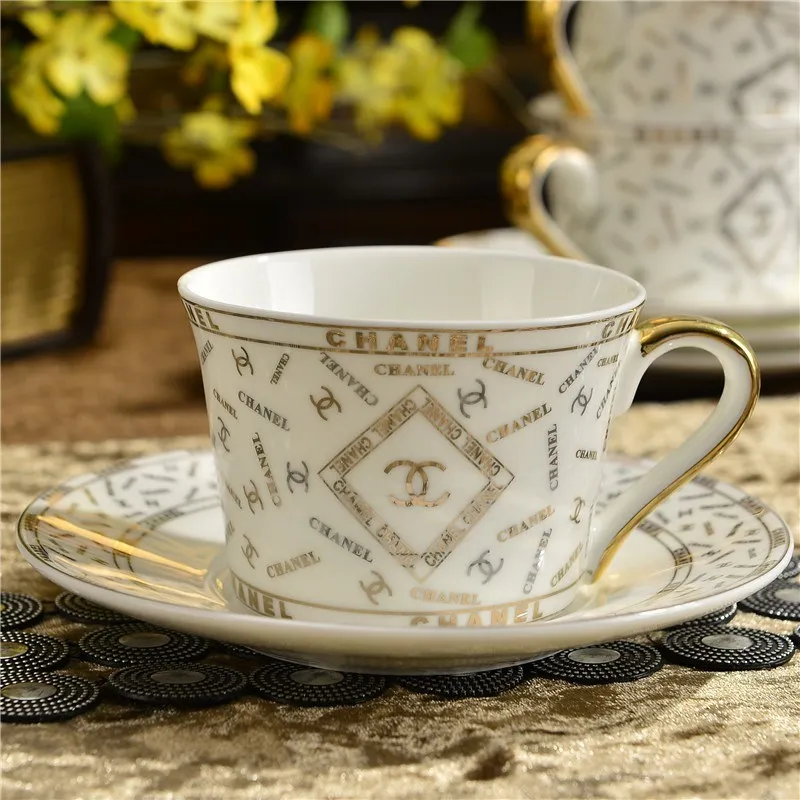 

Porcelain coffee cup and saucer bone china coffee set "C" mark design Top Grade outline in gold tea cup and saucer set saucer se