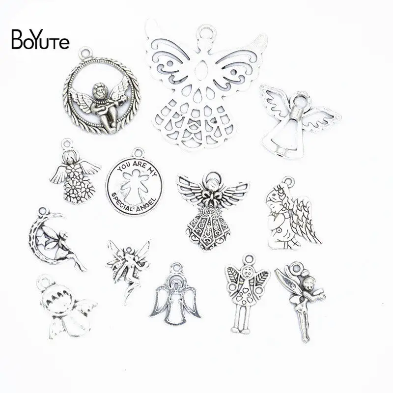 

BoYuTe Factory Direct Wholesale Mix 13 Styles Tibetan Silver Angel Wings Pendant Charms Diy Alloy Jewelry Accessories
