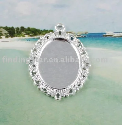 

FREE SHIPPING 50pcs Silver plated Cabochon Settings Pendant Trays glue on bail picture frame oval charm A11665SP