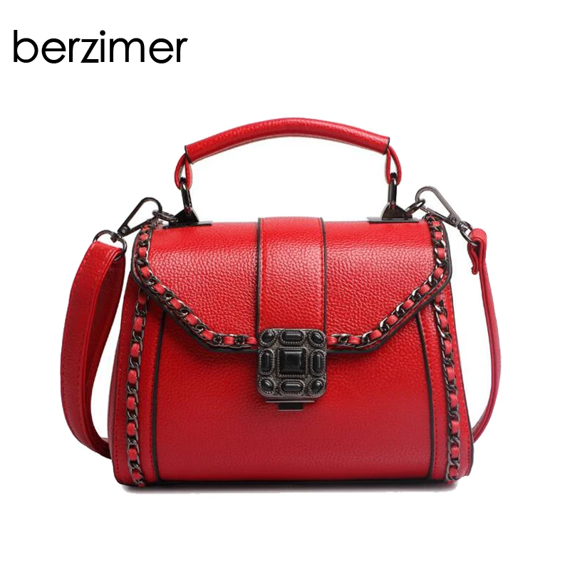 

BERZIMER New Arrival Women Shoulder Bag Chain Element Fashion 4 Colors Black Grey Green Red Shoulder Stylish Bags for Women