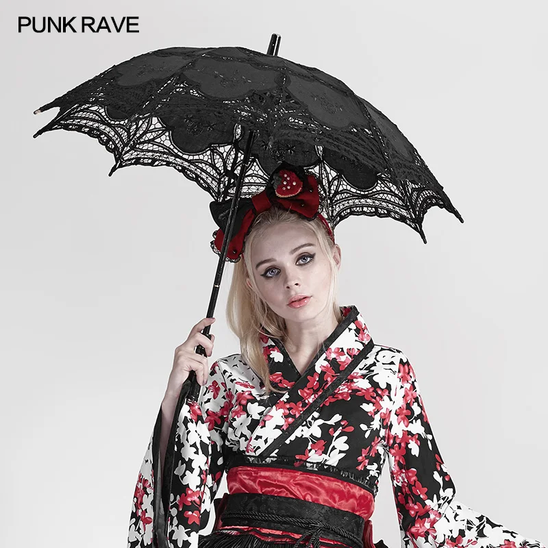Панк рейв стиль Лолиты аксессуары для одежды персональный черный белый женский зонтик Готический модный клубный аксессуары для косплея
