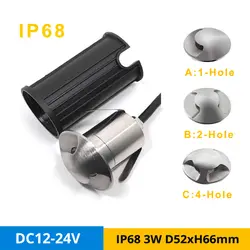 12 шт./лот IP68 3 W светодиодный подводные фонари D52xH66mm DC12V 24 V 1/2/4-отверстие сбоку света Embedded под землей светодиодный лампы Hole-cut D36mm