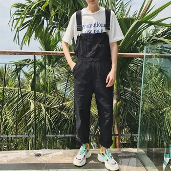 

2019 Spring Men's Suspenders Harem pants Long Length Hip Hop Pocket Black Khaki M-XXL
