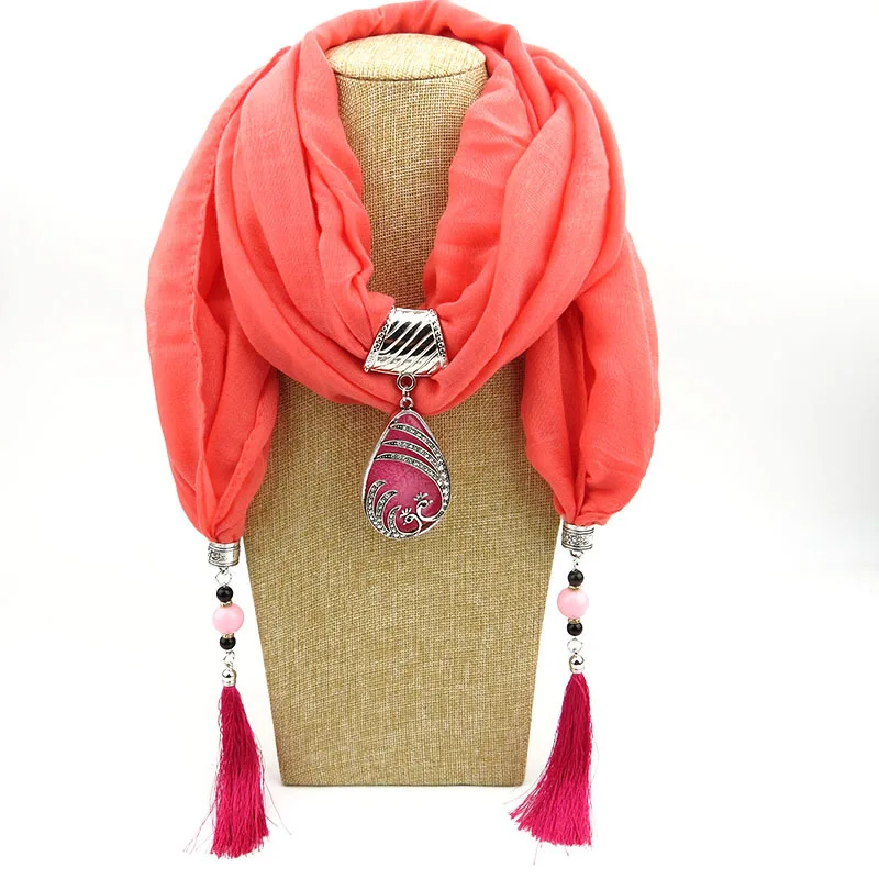 RUNMEIFA мульти-стиль декоративное ювелирное ожерелье из полимерных бусин кулон шарф женский платок женский головной платок хиджаб - Цвет: 43