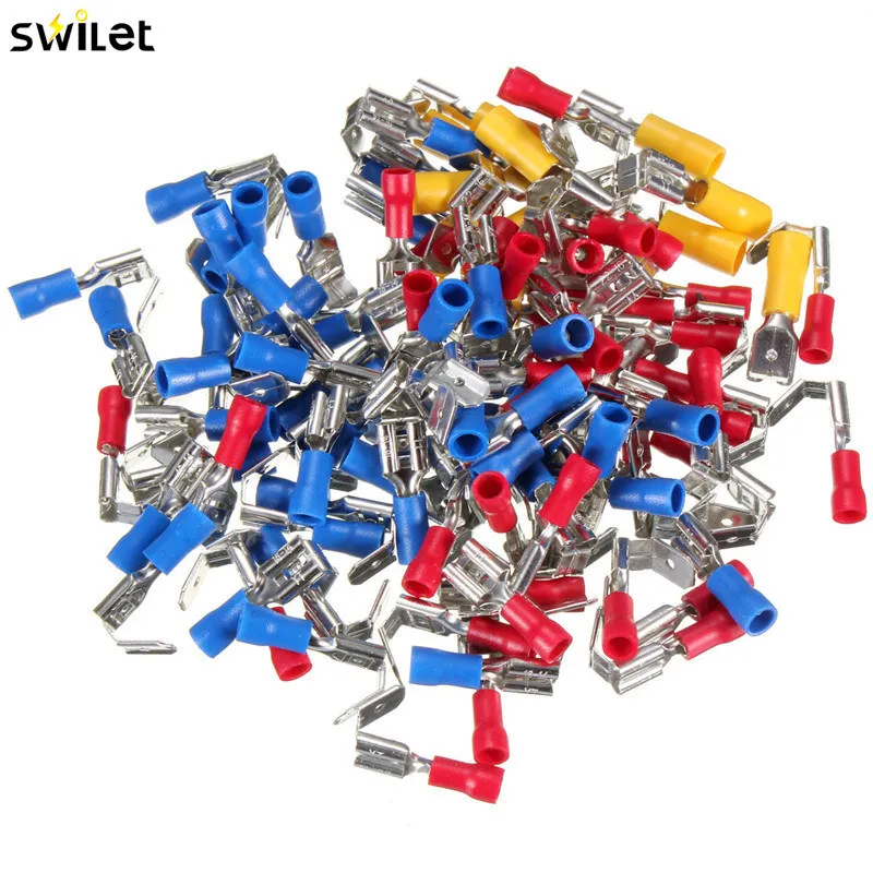

100PCS/Pack Back Piggyback Spade Crimp Connector Terminal 0.5-6.0mm Square 10-22AWG PVC Set