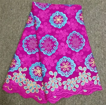 

Wonderful fuchsia african cotton lace fabric blue flower embroidery swiss voile cotton fabric stones for party dress best price!