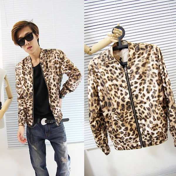 men jacket leopard print jacket male reversible jacket casual-in
