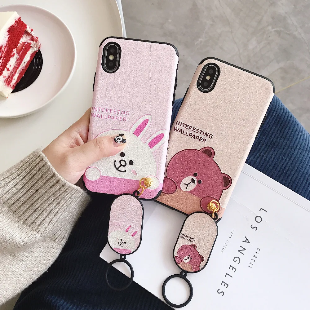 

maosenguoji Emboss Silk pattern Pendant brown bear cony fashion soft Mobile Phone Case for iphone 6 6s 6plus 7 8plus X XR XS MAX