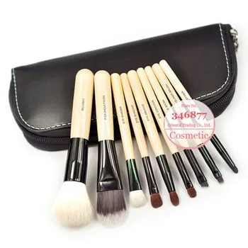 

New 9 Pcs Make up Brushes Tools Makeup Brushes Set With Zipper Leather Bag Free Shipping