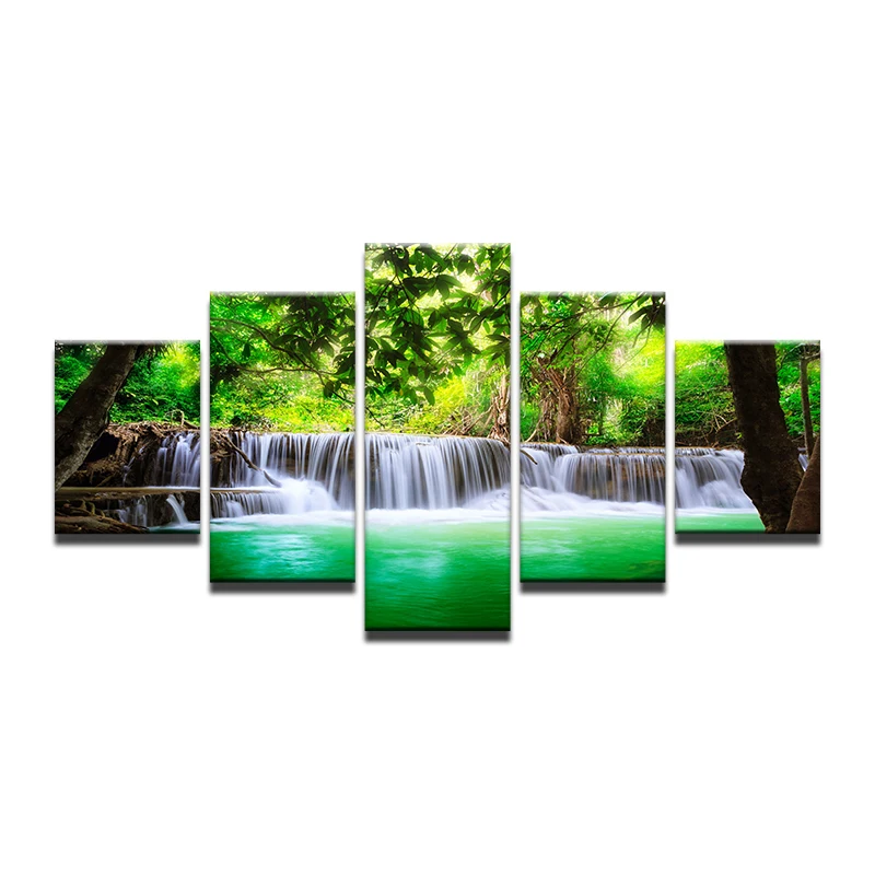 Canvas Oil Painting 5 Panels Waterfall Canvas Print Painting Modern