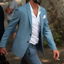 Модные Элегантные Синие мужские повседневные костюмы на заказ Vestido мужские серые брюки пляжные свадебные смокинги(пиджак+ брюки