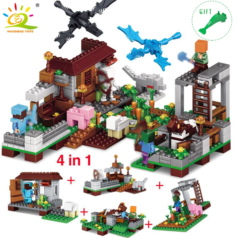 

4In1 Minecraft 390pcs The Village DIY Building Blocks Model Compatible Legoingly City Figure Mine World Brick Toys For Children