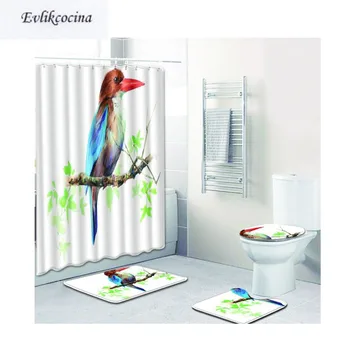 

Free Shipping 4pcs Red-billed Bird Banyo Paspas Bathroom Carpet Toilet Bath Mat Set Non Slip Tapis Salle De Bain Alfombra Bano