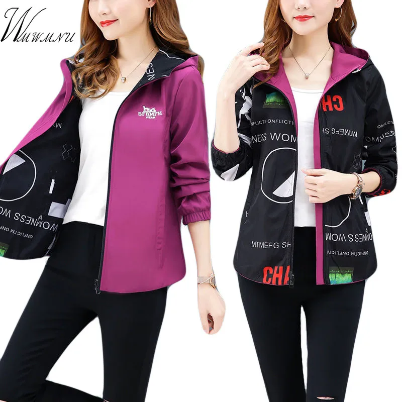 

Causal windbreaker Ladies Basic Jackets Coat Sweater Zipper Lightweight Top Women Hooded Printed jacket Bomber 2019 New Famale