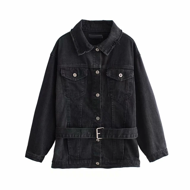 Winter Long Jeans Jacket Women Oversized Black Denim Jacket Autumn Button Jean Coat Female 