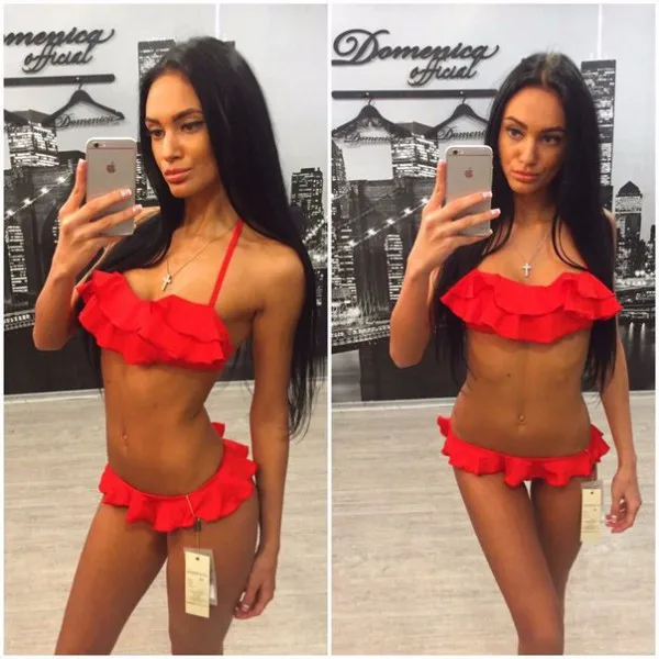 2016 Swimwear Sexy Bikini Wave Red White Bra Set Women Underwire Bathing Suit Thong Lace Tassels