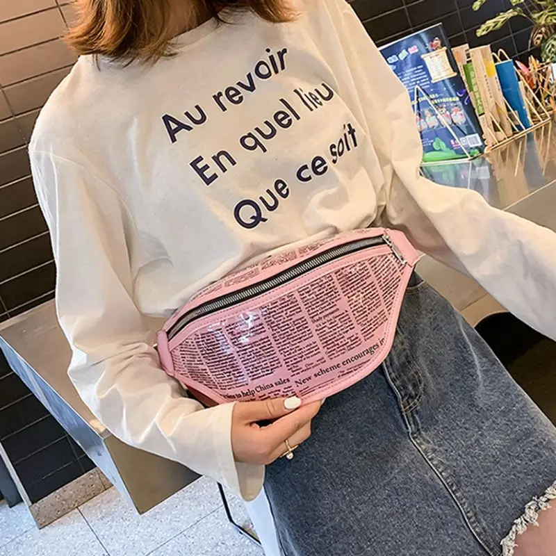 

THINKTHENDO Fashion Women Newspaper Printing Chest Waist Bag Fanny Pack Phone Pouch with Adjustable Straps for Birthday Gifts