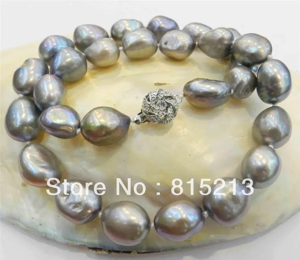 

ddh002 LARGE 12-14MM SILVER GRAY REAL BAROQUE CULTURED PEARL NECKLACE