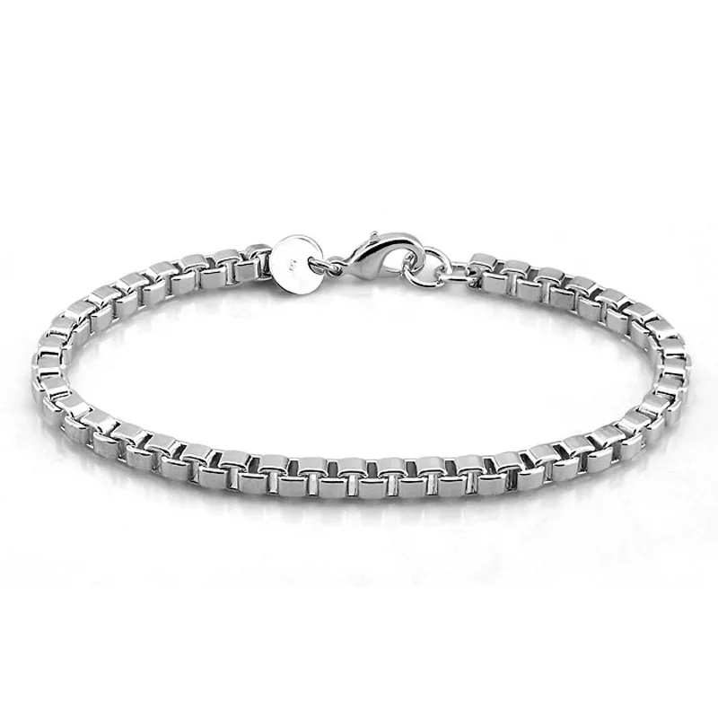 Men bracelet Genuine Solid 925 Sterling Silver 4MM 19cm Box Chain bracelet Men fashion 100% pure silver Bracelet silver jewelry Men bracelet Genuine Solid 925 Sterling Silver 4MM 19cm Box Chain bracelet Men fashion 100% pure silver Bracelet silver jewelry