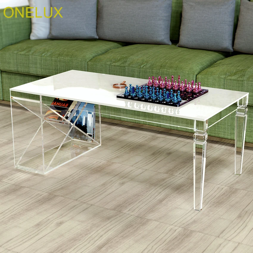 Onelux акриловый Кофе стол с боковой magzine стойки, lucite гостиной таблиц зауженные legs-100w50d40h см