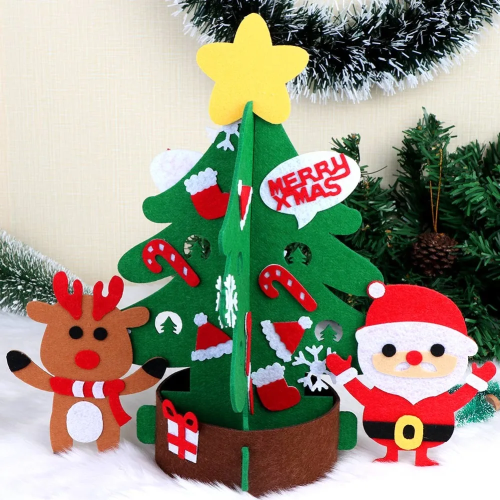 OurWarm 3D DIY Felt Christmas Tree with Ornaments Kids New Year Toys Artificial Tree Xmas Gifts Door Wall Hanging Decorations