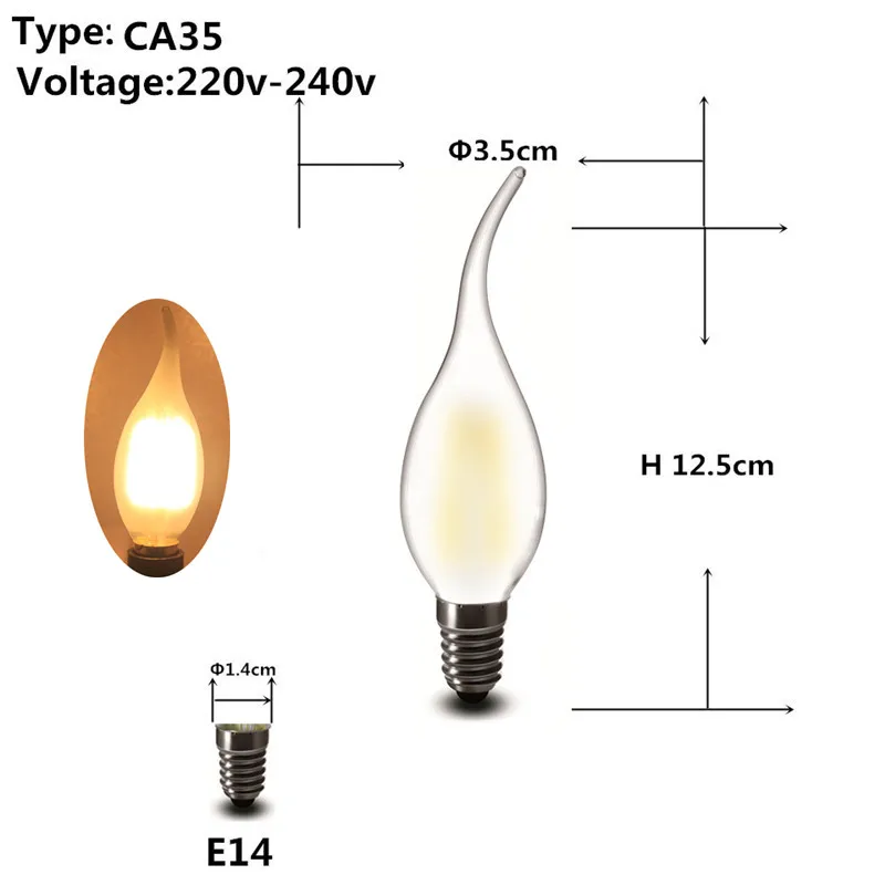 2 Вт 4 Вт 6 Вт матовый COB светодиодный светильник G45 C35 E14 E27 Светодиодный светильник Свечи Пламя 220 в 230 в 240 В хрустальные люстры edison источник - Испускаемый цвет: CA35 E14 Frosted