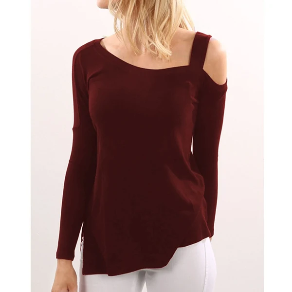 Sale Women Loose One Shoulder Cut Out Long Sleeve Blouse Shirts