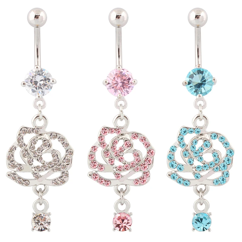 Body piercing rose flower belly button rings Wholesale navel rings 14G