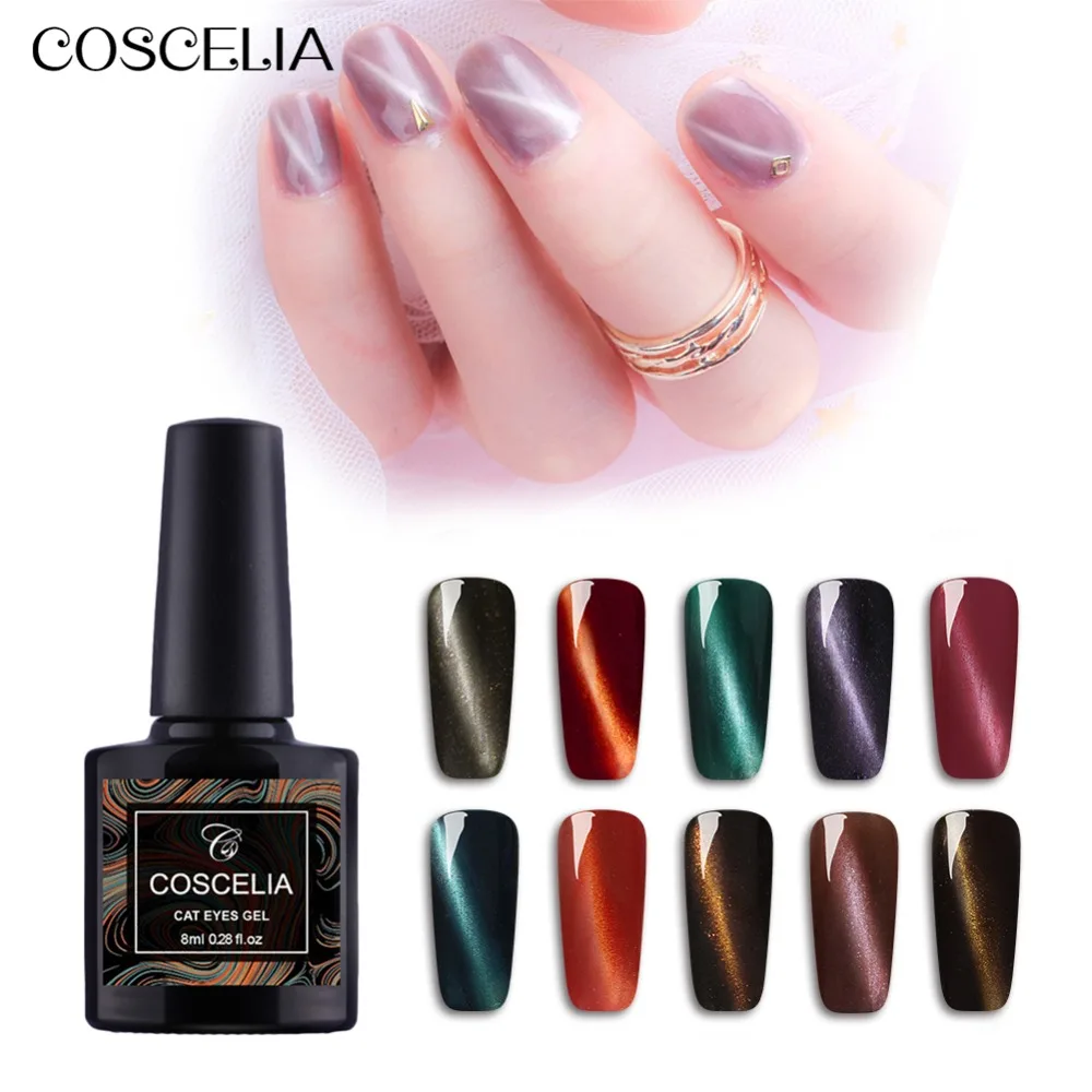 

COSCELIA 10 Color Cat Eye Nail Gel Varnish 3D Magnetic Gel Soak Off UV Gel Polish With Magnet Board For Manicure Set