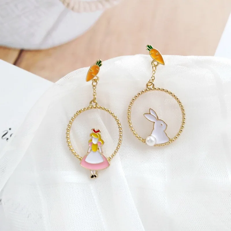 

Cute Princess and Rabbit with Circle Drop Earrings for Women Fashion Korean Animal Design Jewelry Gift Pendientes Brincos YBY05