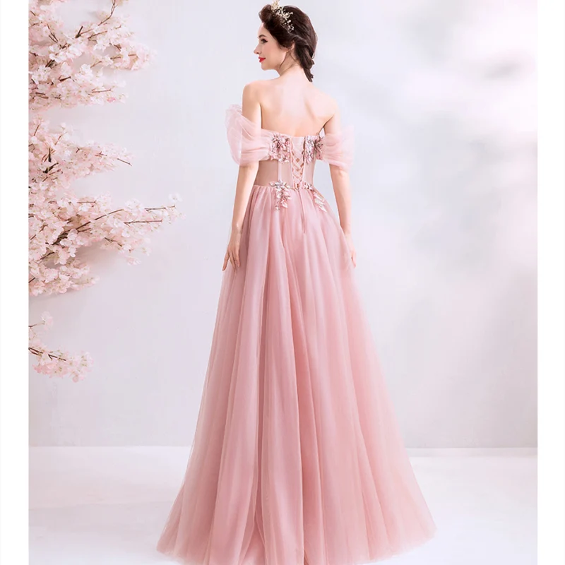 Розовые сказочные платья для выпускного вечера Бисероплетение мантия для выпускного вечера с открытыми плечами торжественное платье вечерние платья Robe De Soiree