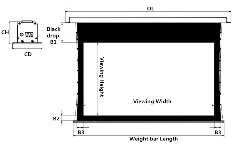 T4HFGG-16: 9-Премиум встроенный утопленный потолочный вкладка Натяжной моторизованный проекционный экран с 3D серебристо-серый