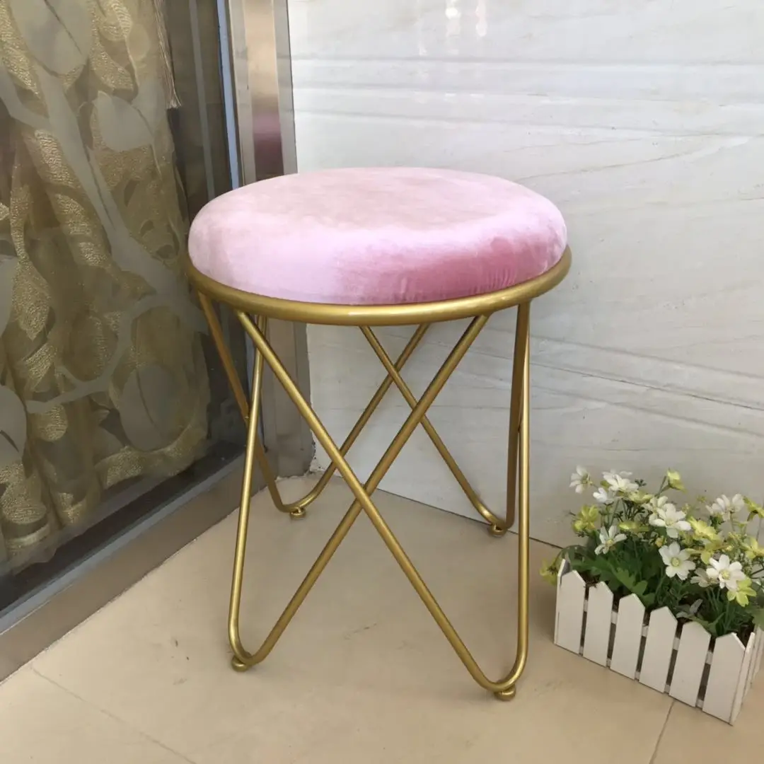 

Modern Minimalist Net Red Ins Makeup Stool Gold Dressing Stool Bedroom Creative Small Round Stool Girl Heart Soft Bag Chair