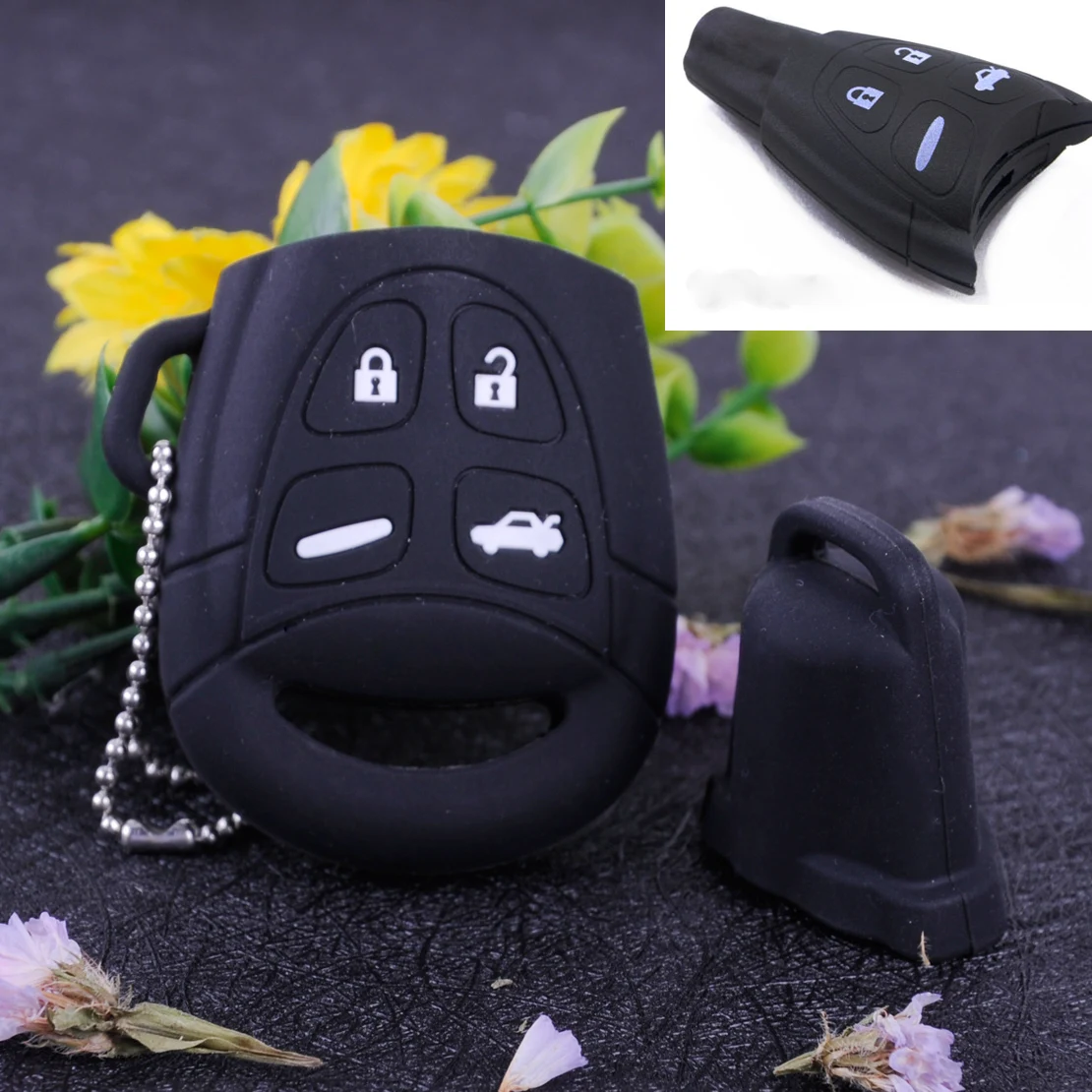 

CITALL Silicone 4 Buttons Remote Key Cover Shell Case Fob With Keychain Ring Fit For Saab 9-3 9-5 2005 2006 2007 2008 2009- 2011