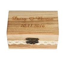 Personalized Engraved Gift Rustic Wedding Ring Bearer Box Wooden Custom Your Names And Date