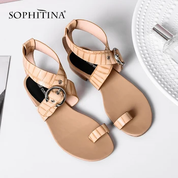 

SOPHITINA New Fashion High Quality Genuine Leather Ladies Sandals Casual Buckle Strap Shoes Summer Low Heel Women Sandals MO193