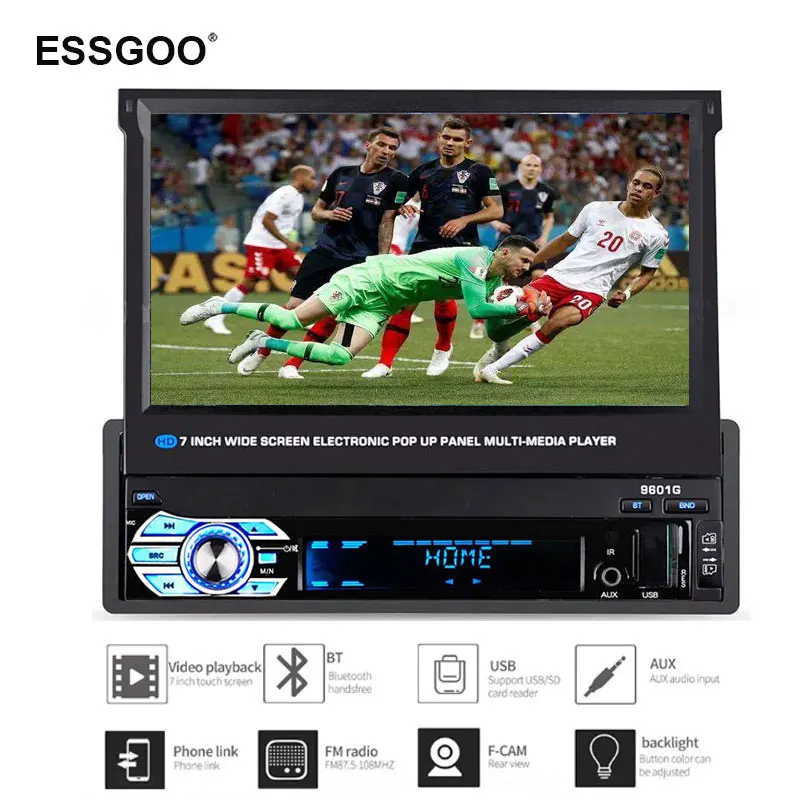 

7" Mp5 Player Car Radio 1 DIN Retractable Screen Bluetooth Multimidia Autoradio Stereo Fm Radio Support USB 5V Charging Tf Aux