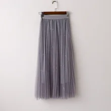 Jupe Тюль Femme блесток кружева сетки длинная Плиссированная юбка корейский Повседневный для женщин, с эластичным поясом юбки Falda Plisada уличная