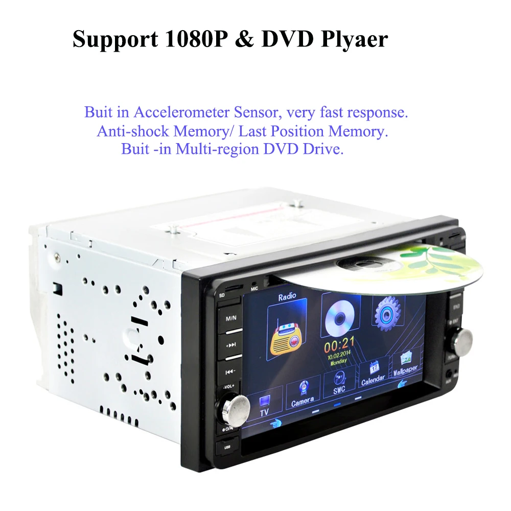 Best 2 Din Car dvd gps player HD Support reversing rear view Bluetooth USB SD CD TV 2 DIN Car Radio FREE MAP CARD+Frame metal fastene 3