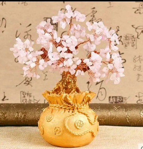 

100% natural rose quartz crystal gem money tree in for wealth money bay