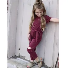 Детская одежда для маленьких девочек, комбинезон с ремнем и вырезами, Свободный комбинезон с открытыми плечами, летняя одежда