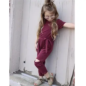 

Kids Baby Girls Clothing Holes Belt Romper Cold Shoulder Jumpsuit Loose Outfits summer clothes