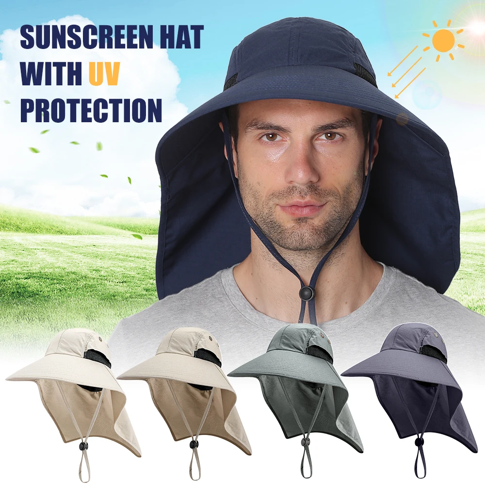 

Outdoor Fishing Cap Wide Brim Unisex Sun Hat With Neck Flap Adjustable Drawstring Design For Travel Camping Hiking Boating