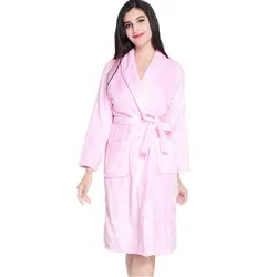 Розовый женский кимоно для ванной Халат зимняя фланелевая ночная рубашка длинный рукав теплый домашний повседневное пижамы Неглиже