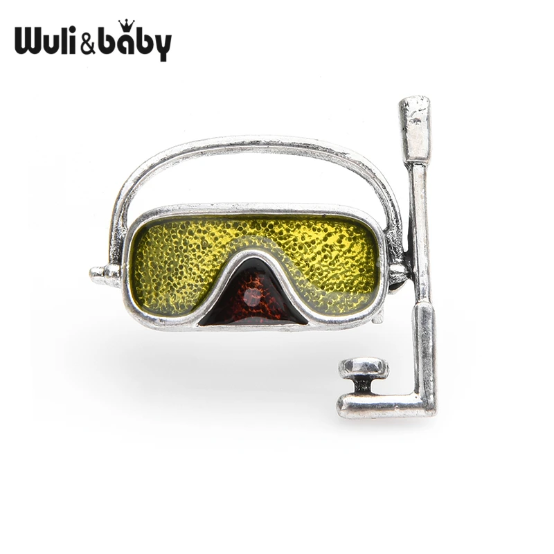 Wuli&baby Green Swim Goggles Brooches Women Alloy Personal Style Diving Mask Brooch Pins Gifts