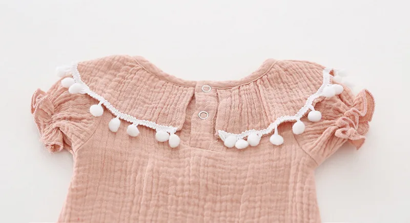 Cute Newborn Baby Girl Romper 2017 Summer short sleeve Princess fur ball Sunsuit One Pieces Tassel Clothes free drop shipping (15)