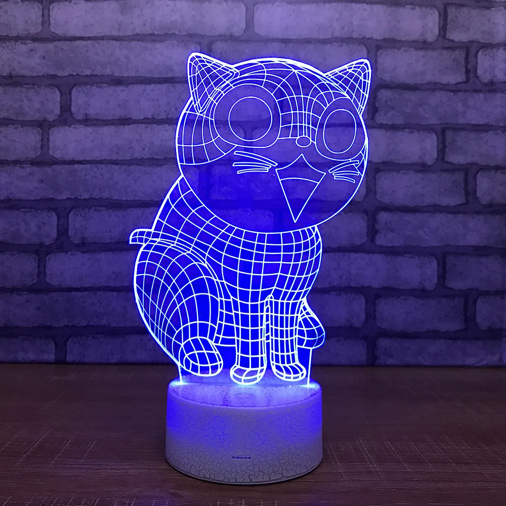 3D светодиодсветодиодный подсветка в виде кошки RGB ночная 7 цветов Настольная