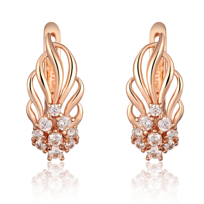 

FJ 3 Style Women Leaf Shaped Earrings 585 Rose Gold Color Crystal Drop Dangle Earrings