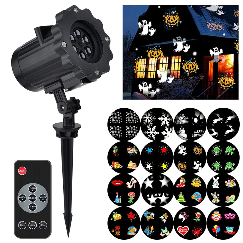 

Waterproof Moving Rotating Projector Lights 16 Pattern Landscape Stage Projector Garden Lamp Lighting for Christmas Halloween